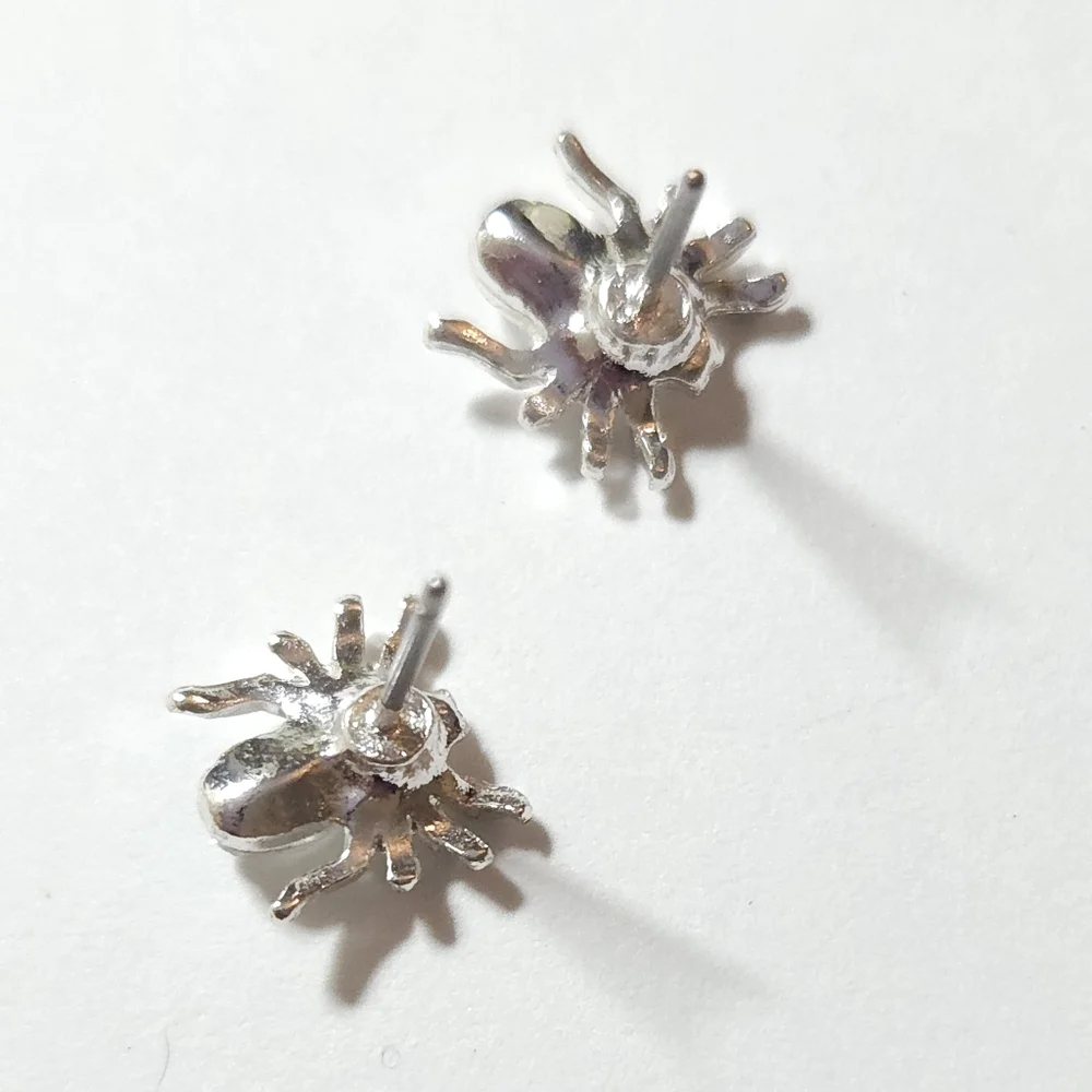 Sterling Silver Crystal Spider Stud Earrings Glass Crystal Spider Earrings - Picture 2 of 8